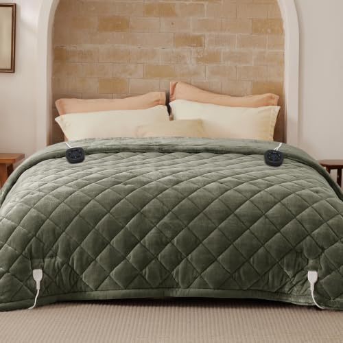 Image of Bedsure Quilted Heated Blanket King Size, Filled for Extra Warmth, Green