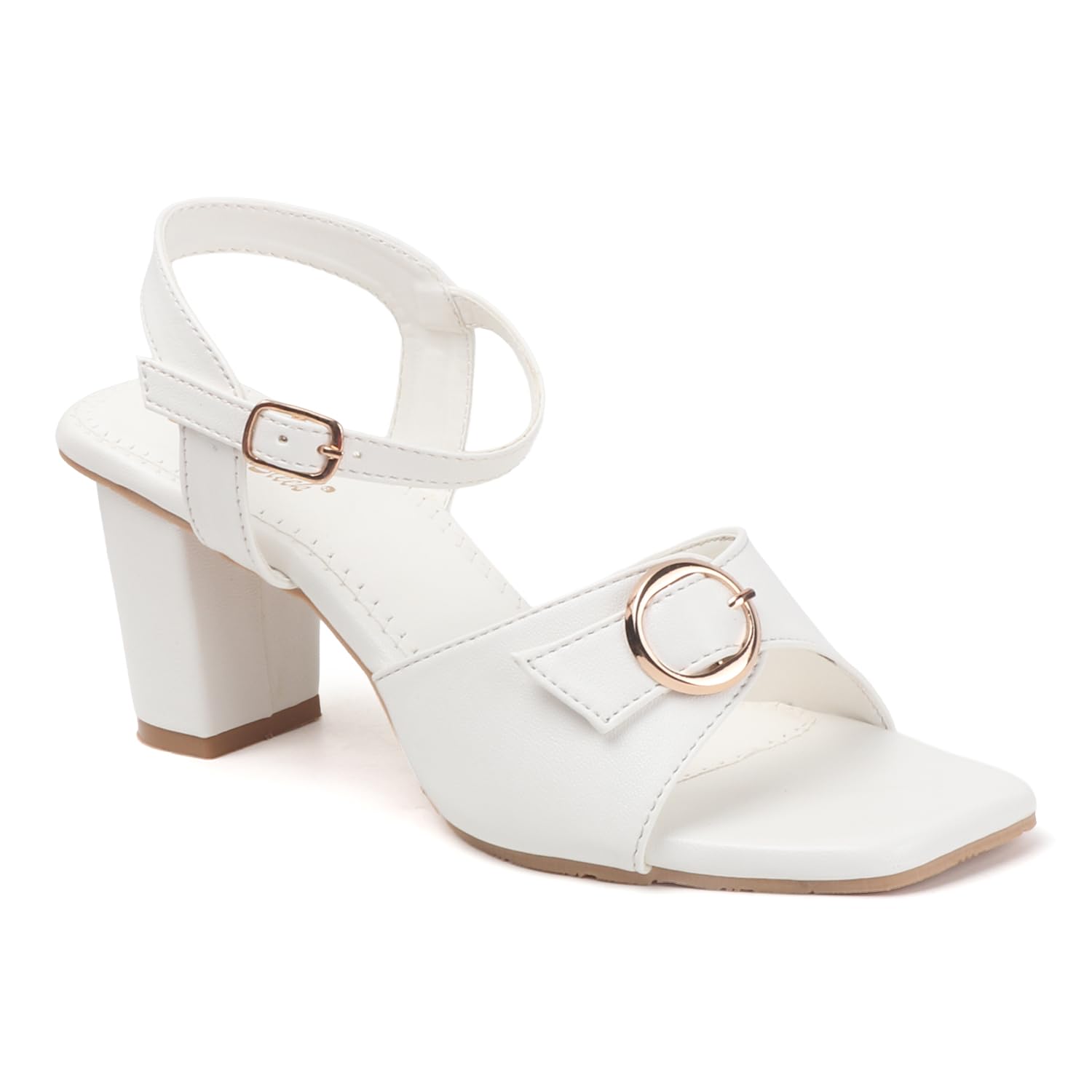 smart & sleek Women's Block Heel Sandals with Buckle Strap, Tan, Ankle Strap Design-picture-52
