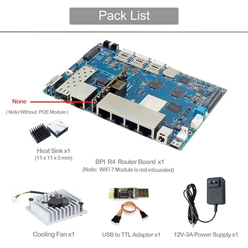 Image of Banana Pi BPI-R4 WiFi 7 Wireless Dual-Band WiFi Router Board OpenWRT, with MediaTek MT7988A (Filogic 880) SoC, Support 2X 10GbE SFP and 4X GbE Gigabit Ethernet for NAS Smart Home Gateway (POE SET1)