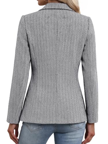 ELLEVEN Women's Lightweight Herringbone Blazer Business Casual Jacket - Image 3