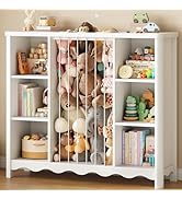 ONBRILL Wooden Stuffed Animal Storage, 6 Cube Toy Storage Organizer w/Wave Design, Plush Toy Orga...