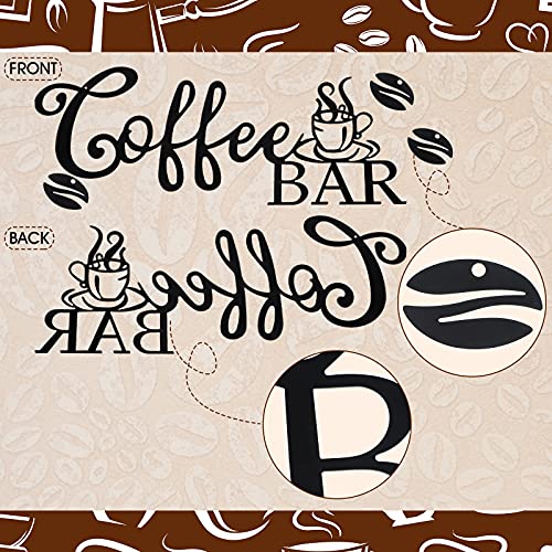 Image of Coffee Bar Sign - Rustic Metal Hanging Decor for Home Office Kitchen (Coffee Bar and Bean Style)