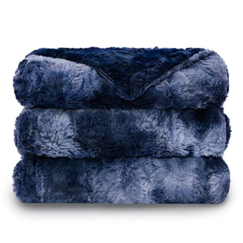 VOTOWN HOME Comfort Luxury Faux Fur Throw Blanket, Fluffy and Soft Cuddly Blanket for Couch and Bed, 220 x 240 cm, Blue