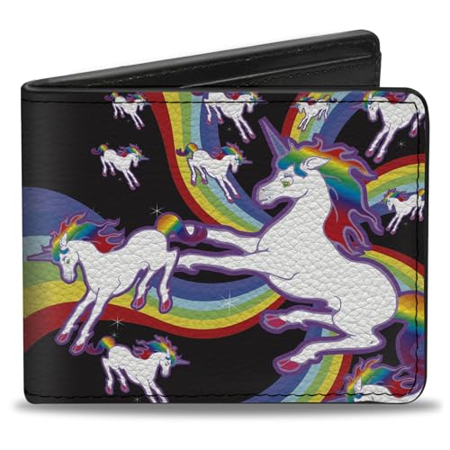 Buckle-Down Men's Wallet, Bifold, Unicorns Rainbow Swirl Black, Vegan Leather, 4.0