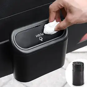 Lixeira de carro com tampa, mini lata de lixo de carro organizador de resíduos com um rolo de sacos de lixo plástico, lata de lixo de carro para veículo, casa, escritório