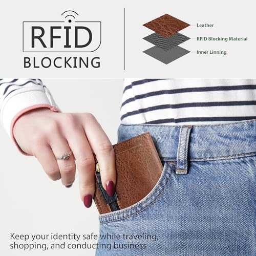 Image of Gostwo Small Wallet for Women, Slim Bifold Credit Card Holder, Compact RFID Blocking Cash Wallet, Billfolds Thin Leather Zipper Pocket, Mini Wallet Gift for Ladies Teen Girls Travel with ID Window