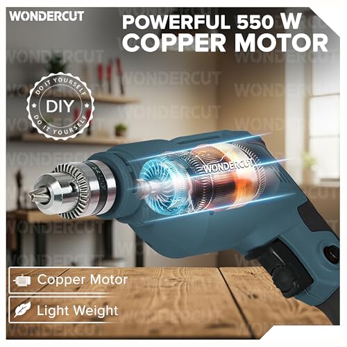 Image of WONDERCUT 550W, Electric Drill WC-EDRF10-B, 100% Copper Motor, 2800 RPM, 10 mm Chuck, Forward /Reverse with Variable Speed Control & 1 Pcs Pro Drill Bit (Blue & Black)