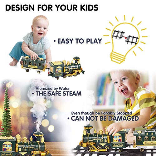 Chylldem 2020 New Electric Train Set with Remote Control, Smoke, LED Lights, Sound, Christmas Train Toy for Boys & Girls, Dinosaur Train Tracks Set, Dinosaur Toy, Gifts for Kids & Teens, 3+ Year Old - Thumbnail 3