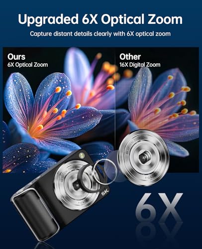 5K Digital Camera for Photography with 6X Optical Zoom, 64MP Autofocus WiFi Vlogging Camera for YouTube with Dual Lens, Compact Point and Shoot Digital Cameras with Touch Screen, 32GB Card,2 Batteries - Image 5