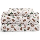 Aubrie Home Accents 4-Piece Christmas Holiday Gingerbread Deep Pocket Microfiber Bed Sheet Set, Queen