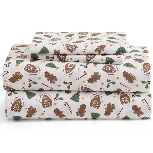 Aubrie Home Accents 4-Piece Christmas Holiday Gingerbread Deep Pocket Microfiber Bed Sheet Set Queen