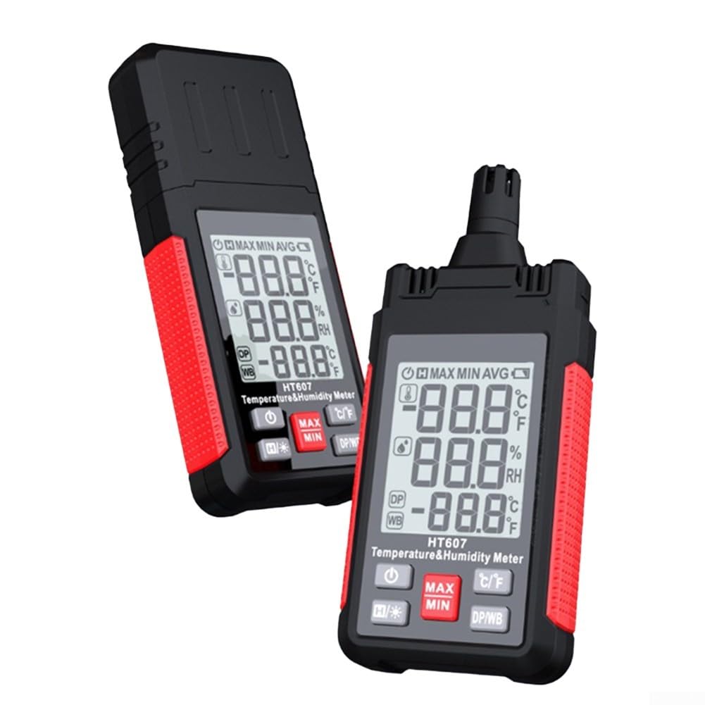 Termohigrómetro digital HT607, higrómetro profesional para temperatura, humedad, punto de rocío, bulbo húmedo, sensor alto con retroiluminación, retención de datos, apagado automático