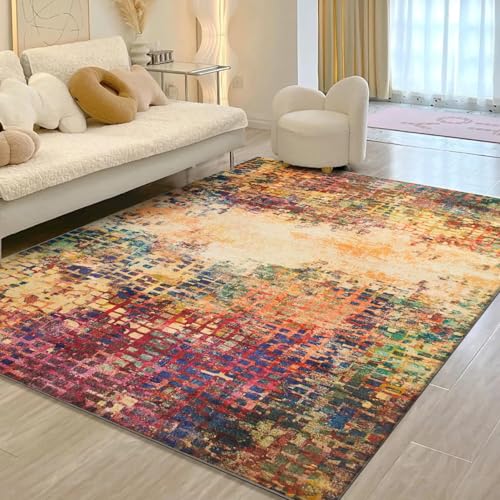 BedLooms Machine Washable Rugs Living Room 120 x 170 cm Large – Traditional Vintage Boho Rugs for Bedroom – Multicolored Design Area Rugs for Kids Room Lounge Short Pile Floor Carpet (Vibrant)