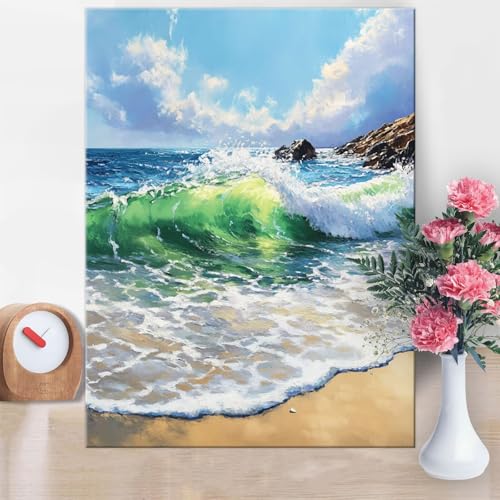 Pintar por Numeros Adultos Playa,Pintar por Numeros Cielo DIY Painting by Numbers Kits,con Lienzo Sin Arrugas,Pinceles y Pintura Acrílica para Decoración el Hogar,Regalos para Mujeres 50x70cm W1-143