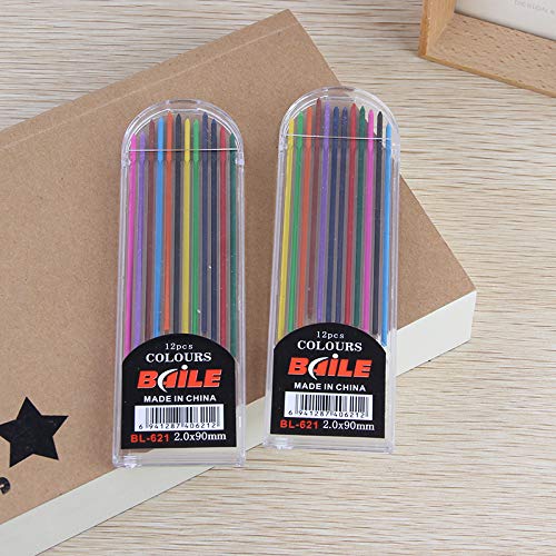 12 Mines Résine 2 Mm Multicolores Pré-Aiguisées – Recharge Porte-Mine Ambidextre Tooloflife