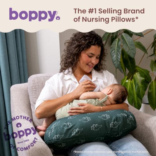 Image of Boppy Nursing Pillow - Verified Safe Breastfeeding Pillow with Softer Fill for Comfortable Support, Machine Wash & Dry Cover, Non-Toxic Materials - Forest Green Dinos