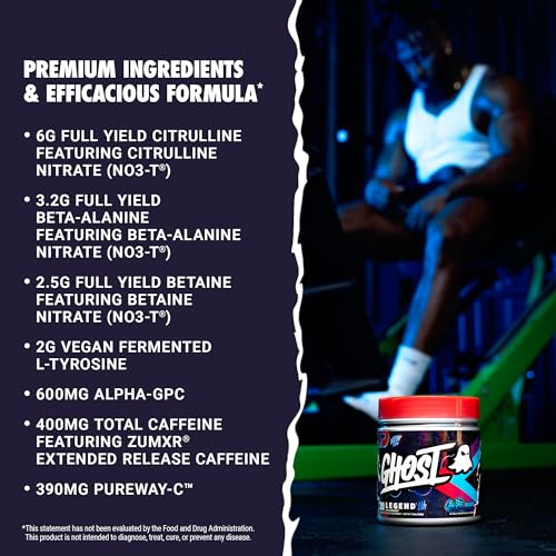 Image of GHOST Legend All Out Pre-Workout Powder, Blue Raspberry - 20 Servings - Pre-Workout Supplement for Men & Women - Energy & Pumps - Caffeine, Citrulline, Beta Alanine, Betaine, NO3-T - Sugar Free