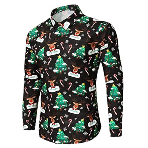 eBoutik - Camiseta casual de manga larga para hombre, diseño navideño 2022, para oficina, trabajo, escuela y fiestas, Árbol y reno, L