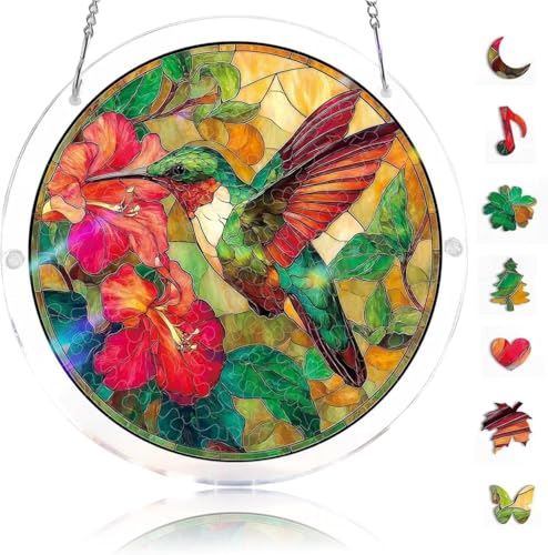 Premium Stained Glass Style Puzzle Suncatcher Acrylic Puzzle for Adult Window Hanging DIY Crystal Jigsaw Art National Puzzle Day Decorations Creative Home Decor Ornament withHummingbird