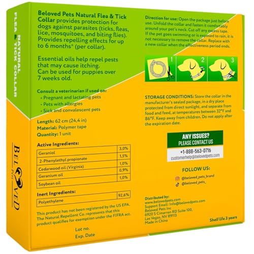 image for Beloved Pets Natural Flea & Tick Collar for Dogs - 6 Months Control of