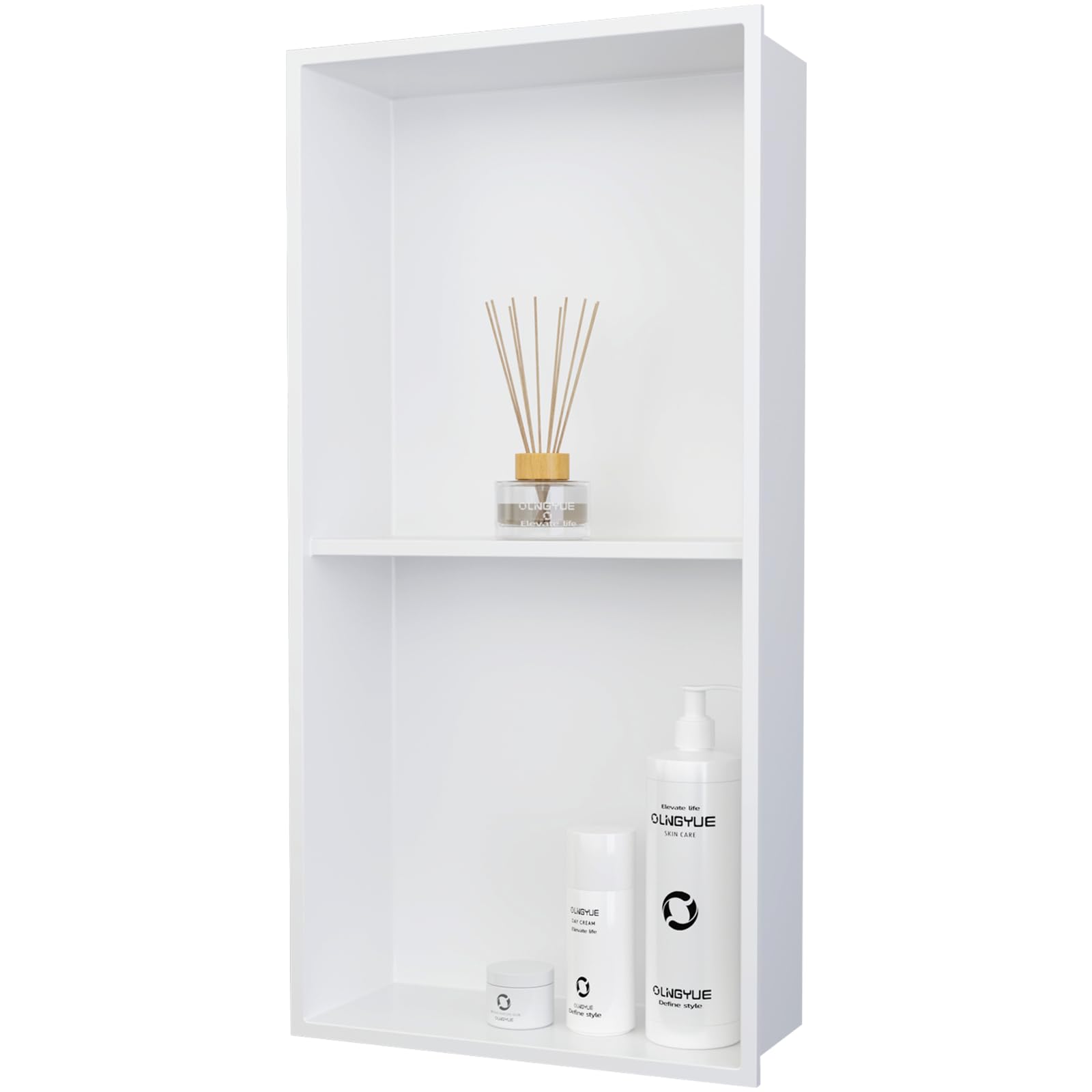 OLNGYUE Bathroom Shower Niche Stainless Steel: No Tile Needed Double Layer - 12"x24" Recessed Wall Niches Shelves for House Decoration - Matte White