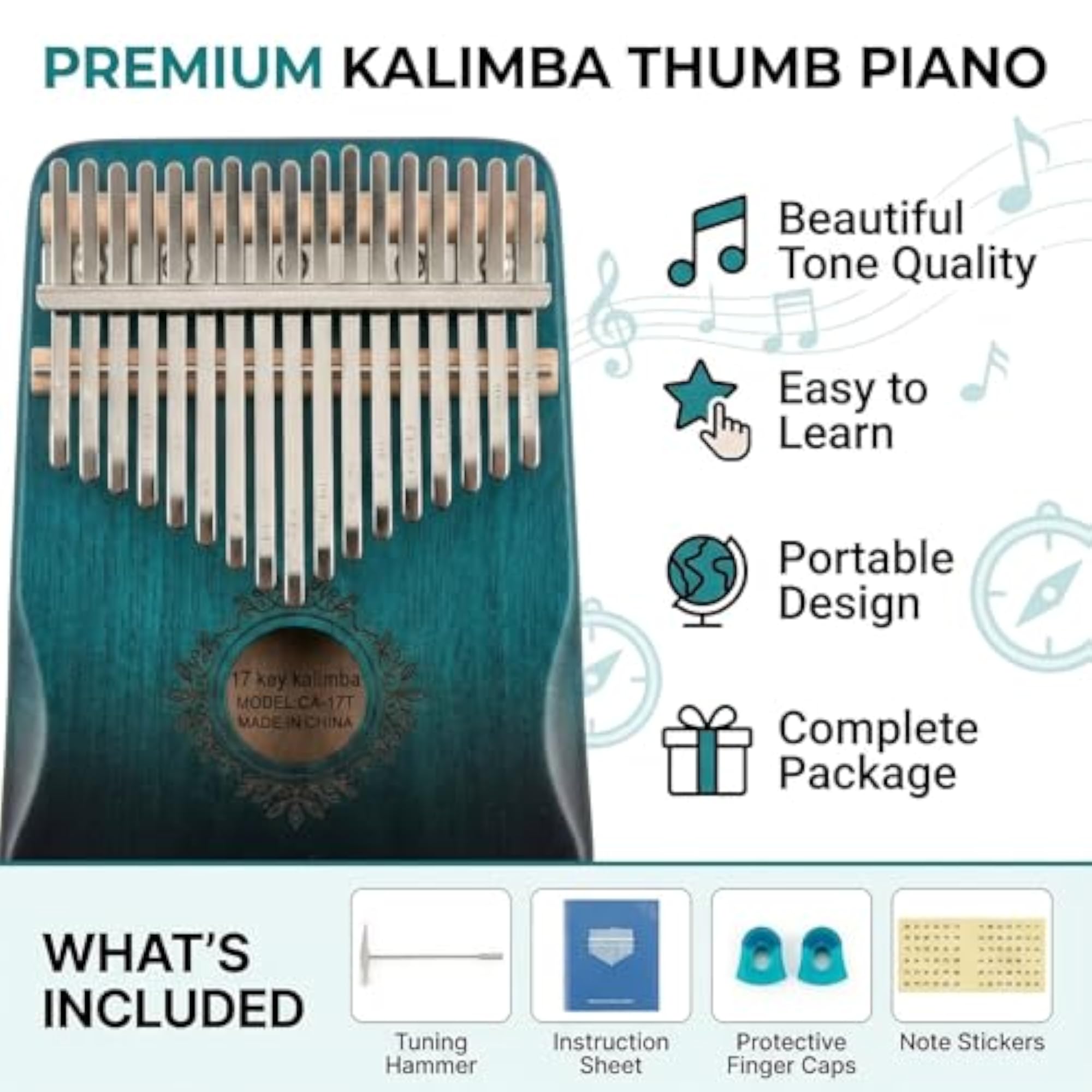 17 Keys Kalimba Thumb Piano - Solid Wood Finger