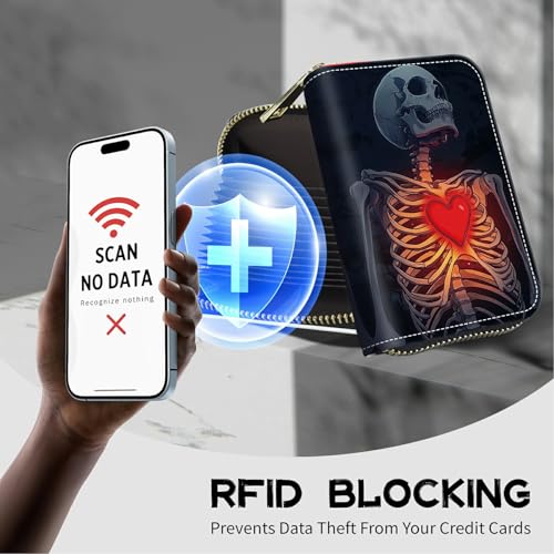 Image of Cute Credit Card Holder with Zipper, Skull Heart RFID-Blocking Card Case Small Wallet for Women Men, Multi-slot Card Organizer Case Travel Accordion Wallet