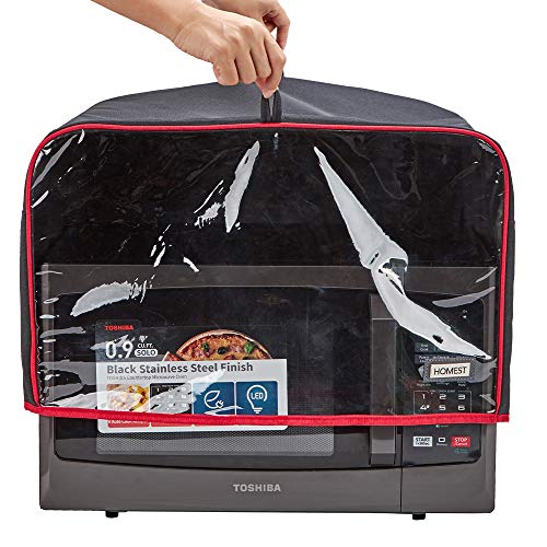 image for HOMEST Visible Microwave Oven Dust Cover with Accessory Pockets, Compa