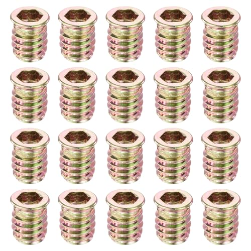 sourcing map 100Pcs Threaded Inserts, M8-1.25x17 Zinc Alloy Hex Socket Drive Screw-in Nut Threaded Inserts Furniture Bolt Fastener Connector for Wood Working Tool and Accessories