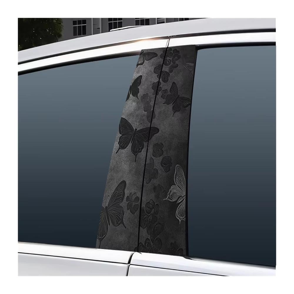 Bertdcx One Color Car Center Lever Sticker Background With Black Butterflies And Flowers Auto Parts