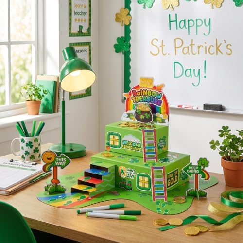 LEKSON St. Patrick’s Day Leprechaun Trap Craft Kit for Kids, Rainbow Treasure DIY Decoration Scene with Path, Signs & Accessories, Classroom & Holiday Activity Set - 2