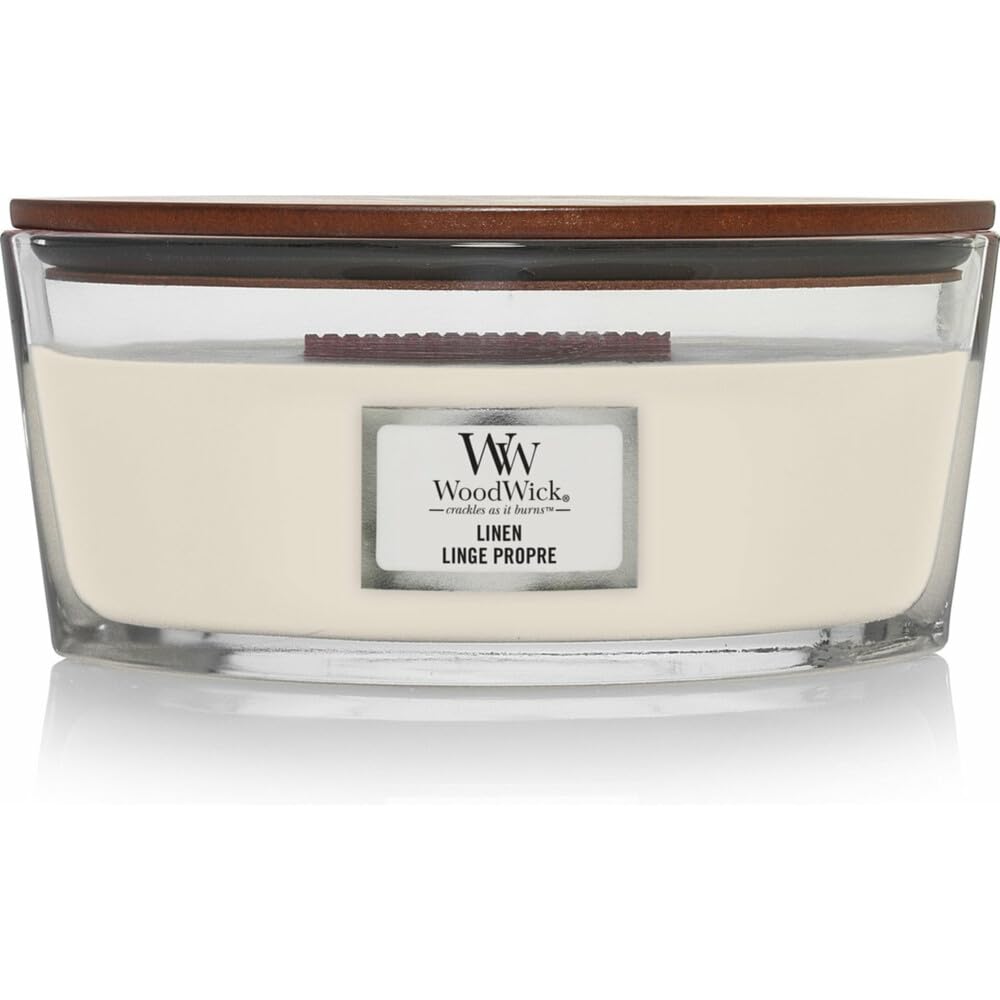 WoodWick Ellipse Scented Candle | Linen | with Crackling Wick | Burn Time: Up to 50 Hours