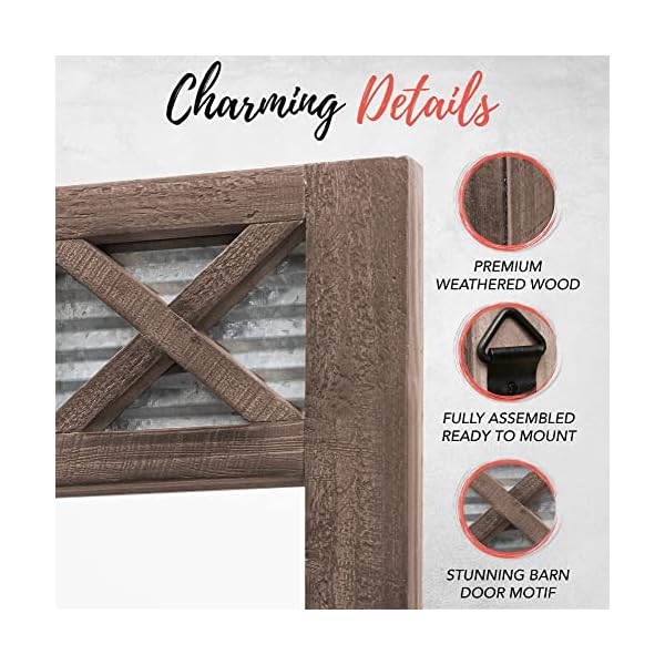   Autumn-Alley-Farmhouse-Bathroom-Mirror-Rustic-Mirror-Vanity-Bathroom-and-Bedroom-Mirror-Wall-Country-Farmhouse-Decor-Mirror-Barn-Door-Wood-Galvanized-Metal-Small-Size-20-x-28-Brown