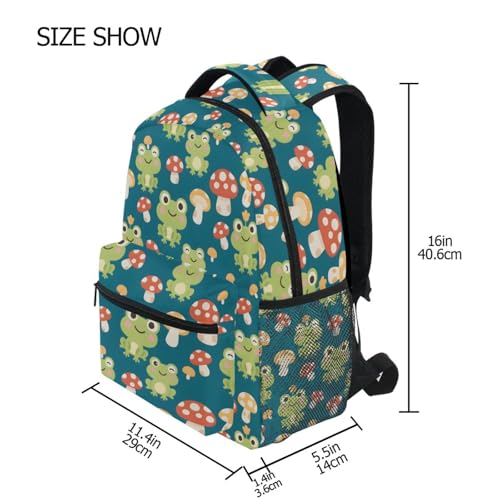 Frog Mushroom Backpack for School Boys Girls Adults Kids Bookbag Laptop Bag 18L4