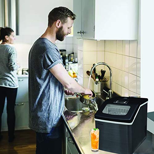 Image of Frigidaire Ice Maker EFIC452, Countertop Stainless Steel Ice Maker with Transparent Window, Clear Ice Cube Maker with 40 lbs. Capacity, Ice Maker Machine - 14.8 inch D x 11 inch W x 14.1 inch H (Black)