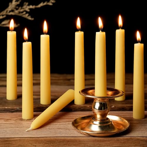 8 Pack Natural Beeswax Spell Candles-6in Beeswax Taper Candles-6 Hour Burning Short Candle Sticks Smokeless Bees Wax Candles for Home,Chime,Meditation,Ritual