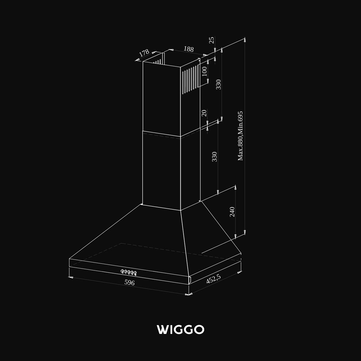 Wiggo Dunstabzugshaube 50cm I Wandhaube für Abluft oder Umluft Dunstabzug 300m³/h mit LED-Beleuchtung & 3 Leistungsstufen I Wandhaube inkl. Fettfilter & 2x Kohlefilter I Abzugshaube Rot