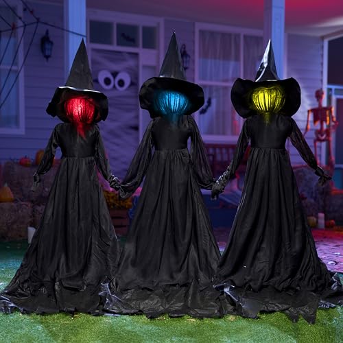 JOYIN 3 Pack 48 Halloween Light Up Witch Yard Stake Witch Yard Sign with Creepy Sound (Sound Activation) for Halloween Outdoor Lawn Yard Patio Decoration House Decorations