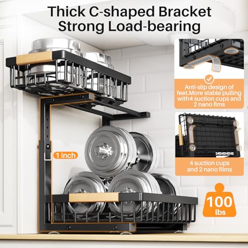 Image of PXRACK Under Sink Organizer, Adjustable Height, 2 Tier Pull Out Under Cabinet Organizer, Slide Out Thickened Metal Under Sink Storage for Kitchen Bathroom Laundry Pantry Cabinet, Black, Large-2-Pack