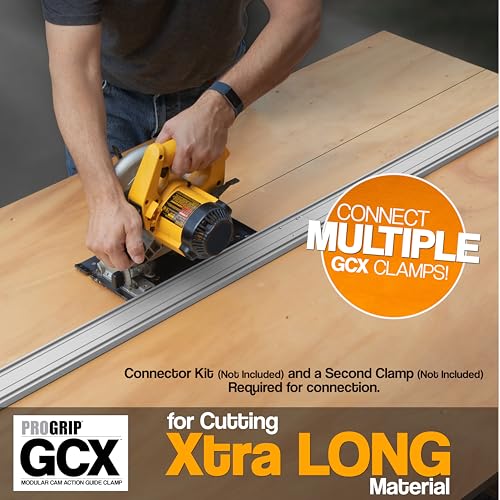 Image of ProGrip GCX Edge 50 Inch Clamp Guide Modular Extendable Track for Circular Saws, Routers & Jigsaws -Aluminum Cutting Guide with Locking Handle