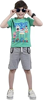 بيجامة ولادي صيفي بطبعة Wanted تيشيرت قطني مع شورت خفيف لبس مريح للنوم والخروج تصميم عصري بخامة ناعمة Code 653