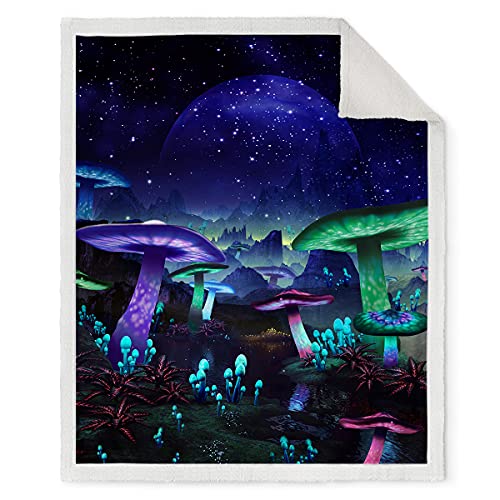 Jekeno Mushroom Blanket Gifts For Women - Unique Presents For Mushroom Lovers Mom Teen Girls Men Kids Birthday Christmas Bedroom Decor Cozy Plush Galaxy Space Fantasy Plant Print Sherpa Throw 50"X60" #TOP1