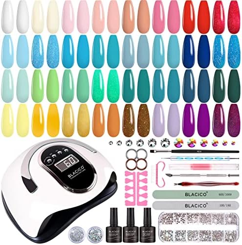 BLACICO 32 Colors Gel Nail Polish Kit with UV Light 168W Nail Dryer, No Wipe Base Top Coat Cure Blue Green Glitter Gel Nail Polish Set Nail Art Decorations Nail Lamp Manicure Tools Nail Kit Gift for Women