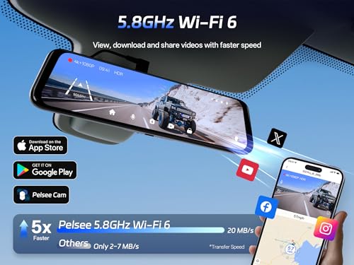 Image of Pelsee S12 Pro Mirror Dash Cam with STARVIS 2 Sensor, Rear View Mirror Camera 5.8GHz WiFi, 4K Front and 1080P Rear Backup Camera for Car, ADAS, Voice Control, Color Night Vision, 64G Meomory Card