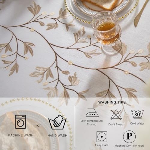 Tovaglia Antimacchia Rettangolare Cotone Lino Copritavolo Moderno Elegante Ricamata Tovaglie Impermeabile per Esterno,Soggiorno,Cucina Decorazione del Tavolo(Bianca,140x140cm) - immagine 6