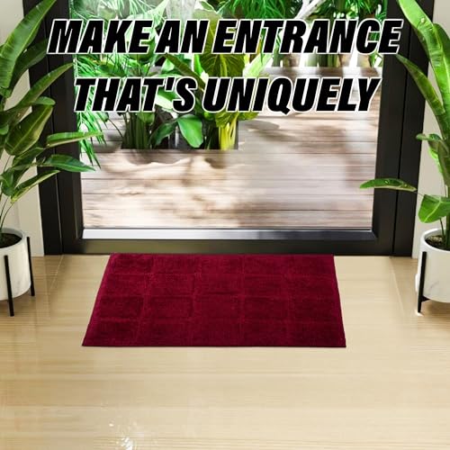 Image of Kuber Industries Door Mat for Entrance, Entry, Office, Bedroom - Fur Checkered Doormat in Maroon