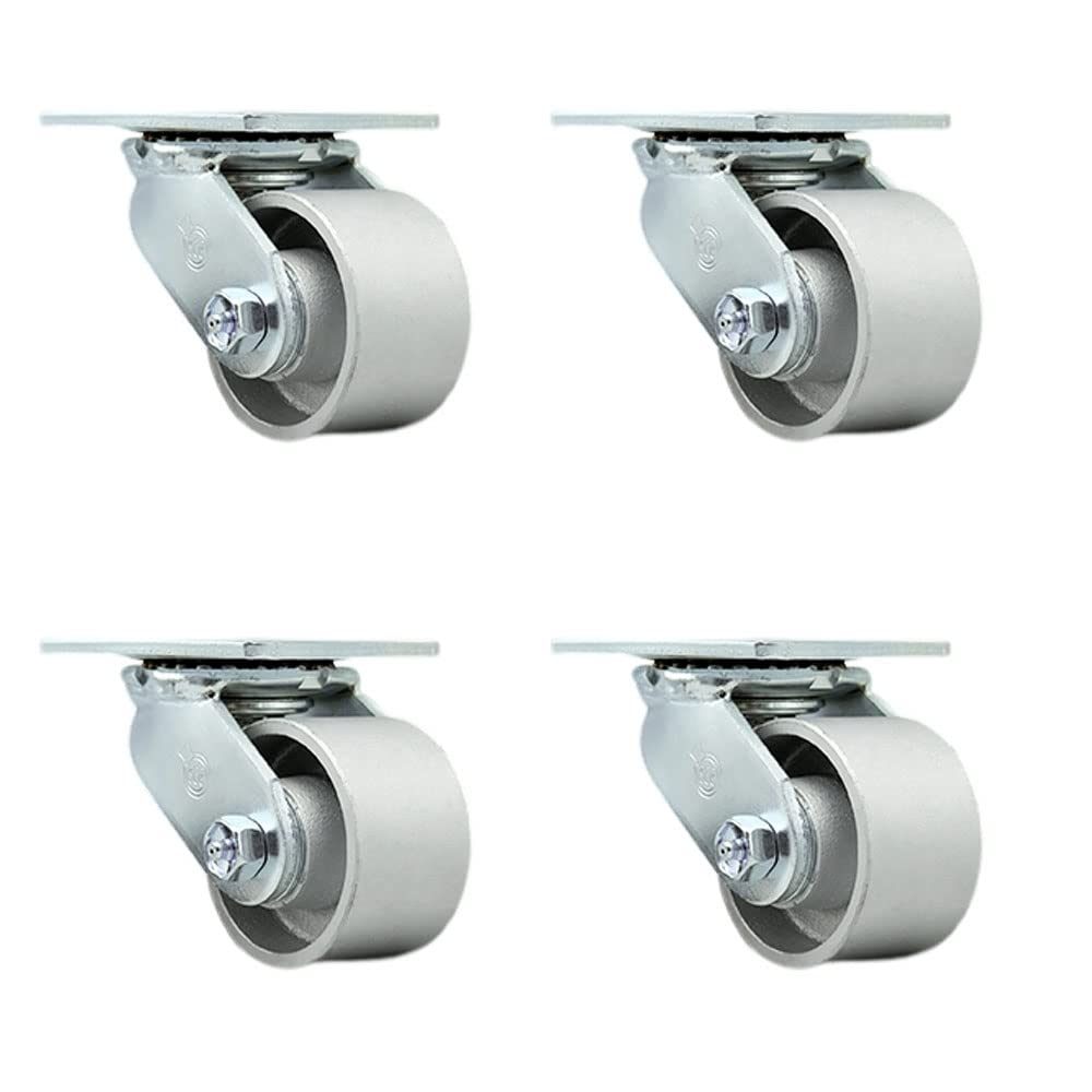 Semi Steel Cast Iron Swivel Top Plate Casters Set of 4 Heavy Duty with 3.25 Inch Wheels - Includes 4 Swivel – 2,800 lbs. Total Capacity - Service Caster Brand
