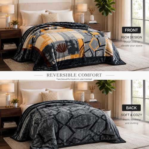 Image of VAS COLLECTIONS 280 GSM Micromink Blanket, 4.5 Kg Premium Soft Warm Cozy Blanket, Plush Floral Printed Blanket for Double Bed, Ultra Soft Comfortable Bedding, 86 x 90 Inches (218 x 229 cm) - SlateOnyx