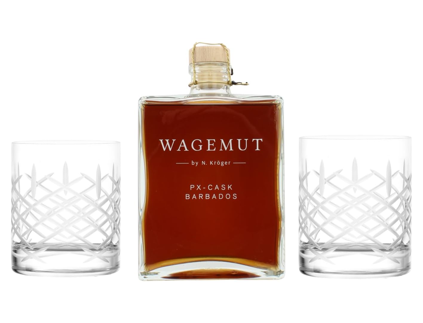 Wagemut PX Cask Rum 700ml – 40,8 % Vol. | Mit 2 Tumbler-Gläsern | Barbados Rum | Im Pedro Ximénez Cask gereift (Club 340ml)