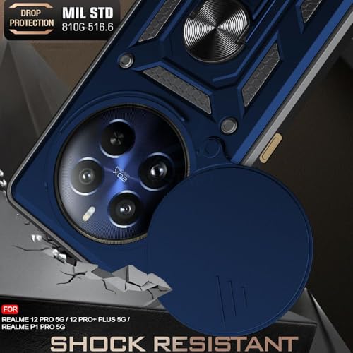 Image of Luxe Back Cover for Realme P2 Pro 5G | D10 Tough Armor | Sliding Camera Shield | 360 Protection | Kickstand Ring Holder | Military-Grade Shockproof Bumper